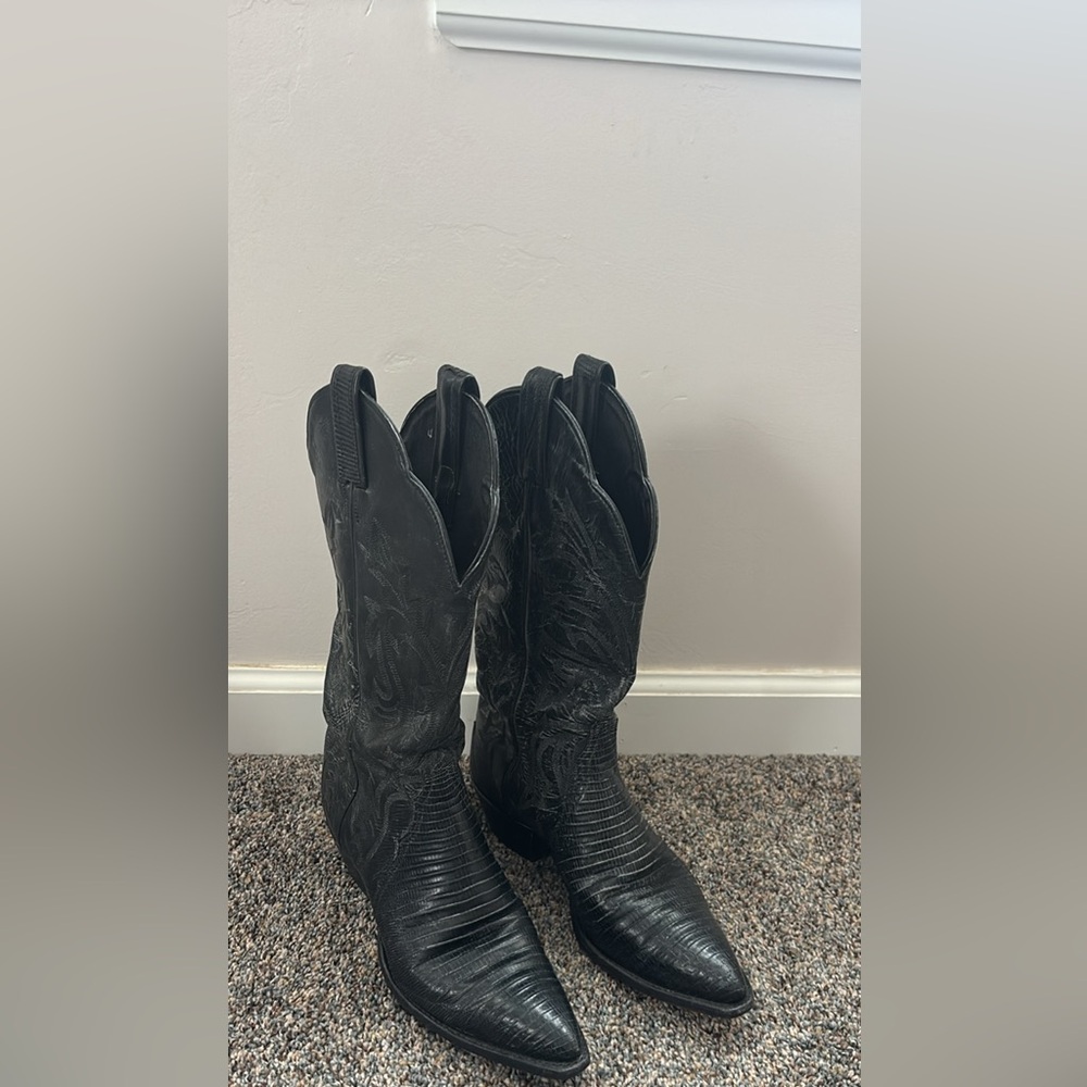 Tony Lama Black Leather Heeled Boots